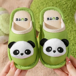 儿童拖鞋男童家居室内新款秋冬季防滑卡通亲子宝宝亚麻布拖鞋女孩