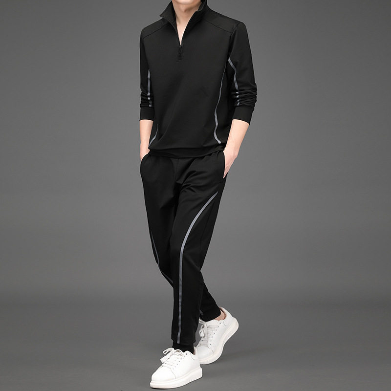 春夏季2023新款男运动套装立领长袖薄款卫衣跑步服高端休闲两件套