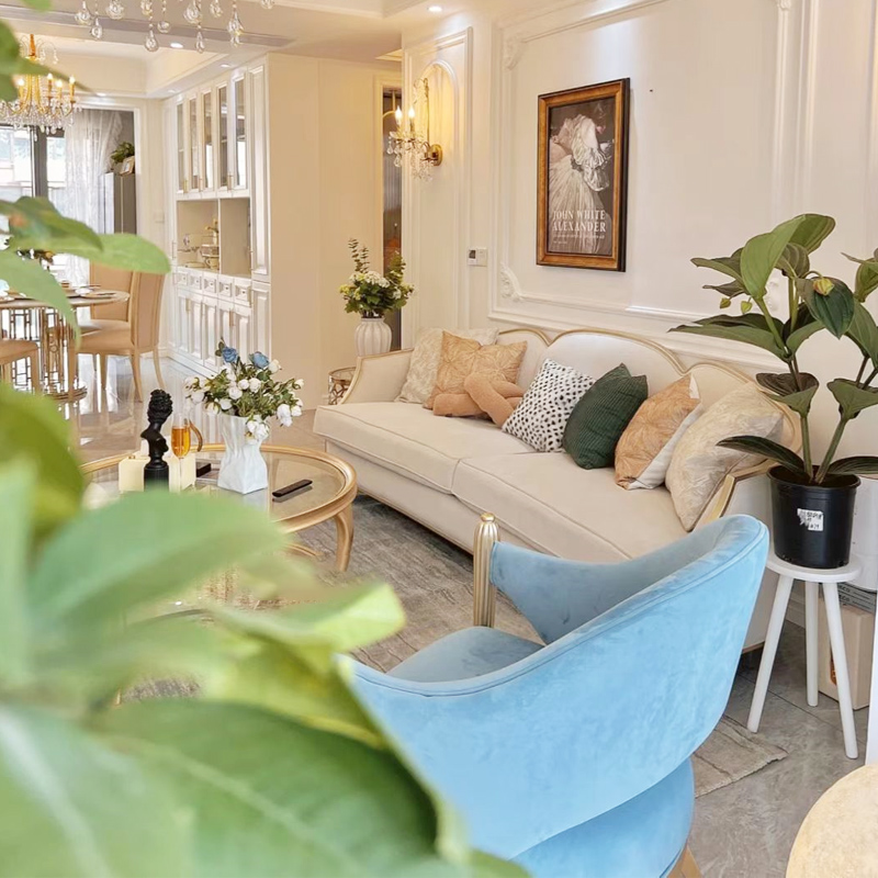 美式轻奢沙发组合现n代简约实木花瓣沙发大小户型别墅客厅榉木沙