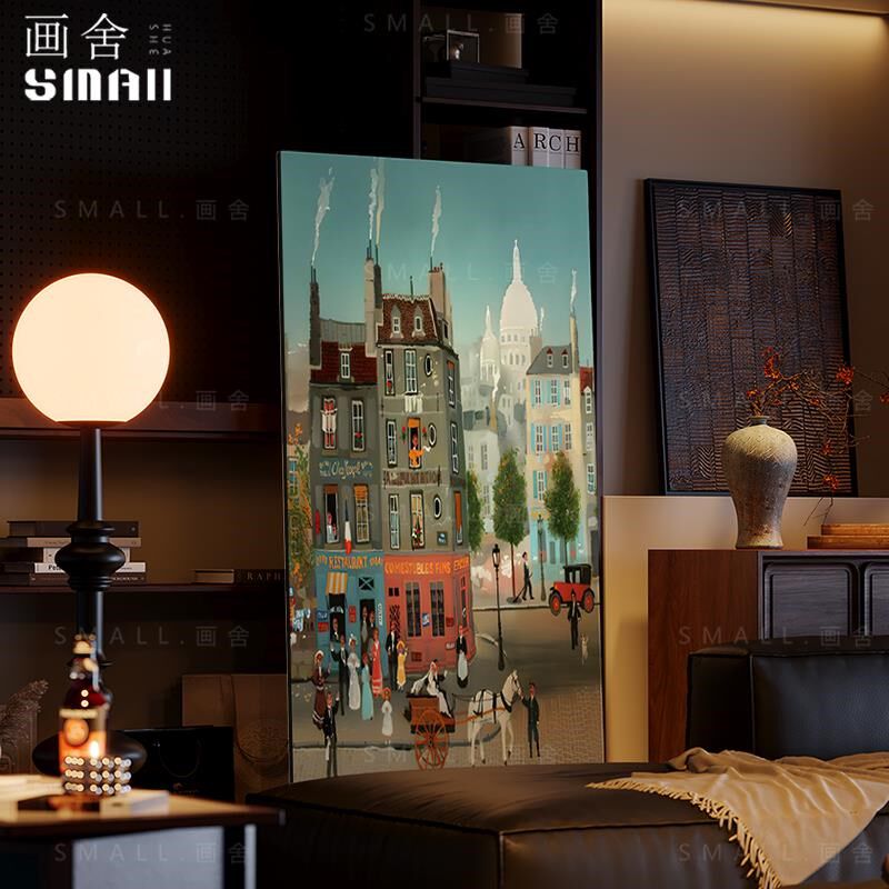 现代风客厅装饰画玄关漆画挂画餐厅卧室背景繁华街道新中式肌理画