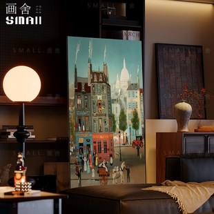 现代风客厅装饰画玄关漆画挂画餐厅卧室背景繁华街道新中式肌理画