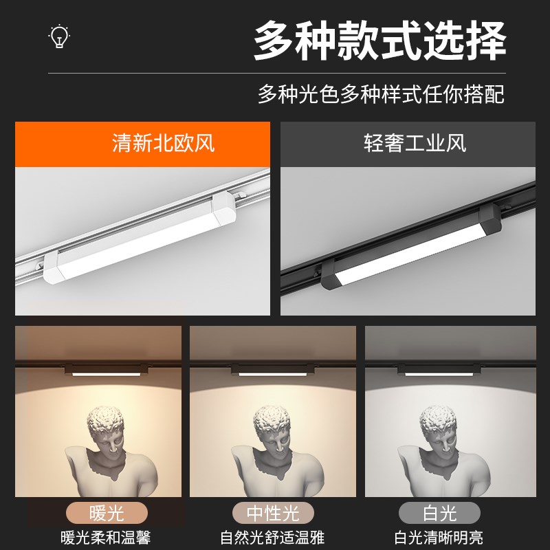 长条轨道灯led射灯 店铺商用补光灯服装店散光导轨式路轨灯泛光灯