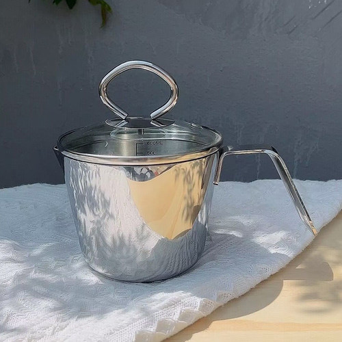 304不锈钢奶锅咖啡拉花壶三层A钢加厚烘焙刻度量杯热油小锅手冲壶