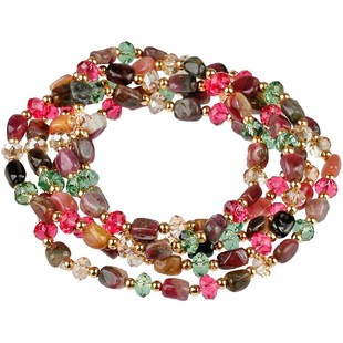 天然碧玺手链女水晶串珠旺夫石三圈手串珠子随形手镯2021年新款夏