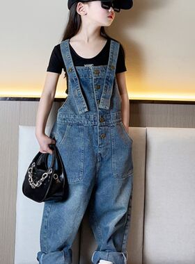 潮牌女童背带裤夏季新款套装中大童春秋裤子女孩女装牛仔裤洋气潮