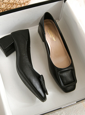 法式粗跟高跟e单鞋女2022年新款爆款中跟黑色工作鞋33 34小码女鞋