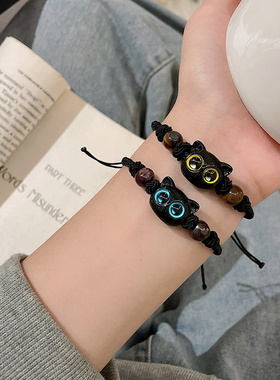 新品手工编织绳可爱猫咪手链女ins小众设计简约时尚手饰情侣闺蜜