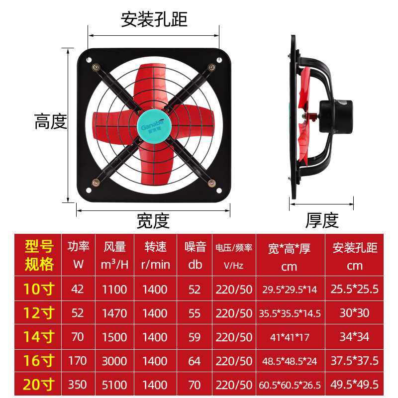 新品。14寸强力排气扇厨排房油烟机窗式排风扇工业排风机方形换气