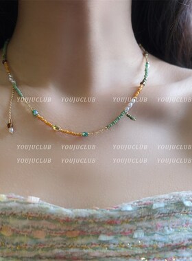 现货YOUJUclumb-入迷~新中式复古彩色时髦项链珍珠串珠名族风锁骨