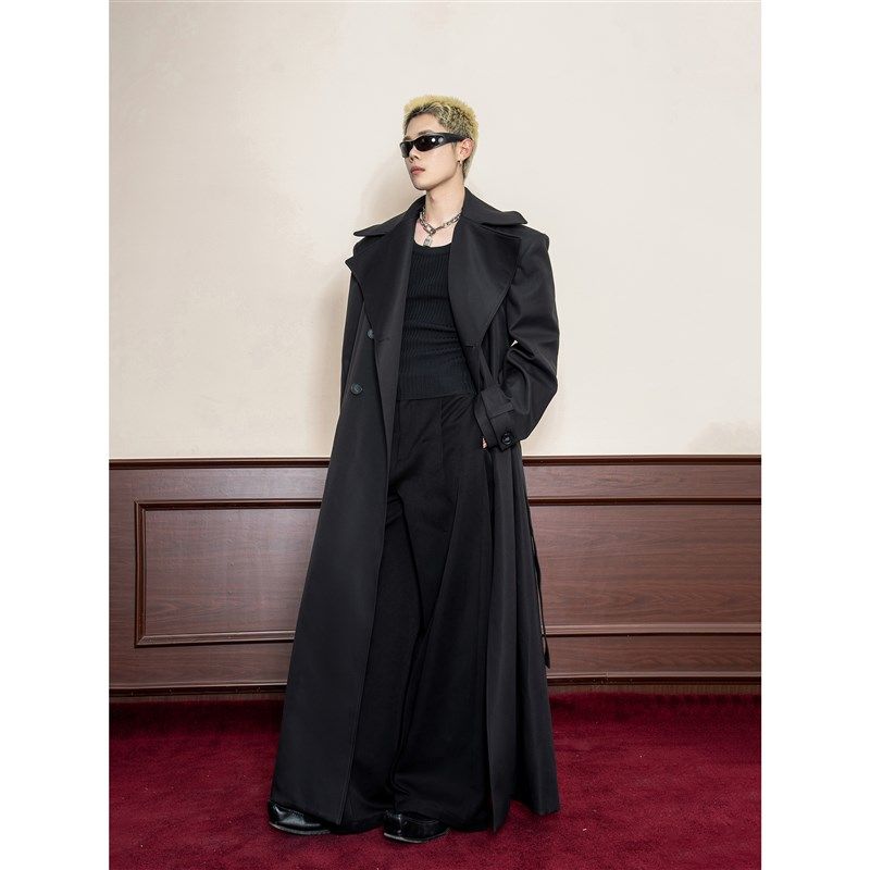 DBW Doublewin复古高级感大翻领收腰风衣外套男阔挺宽肩长款大衣