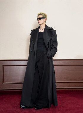 DBW Doublewin复古高级感大翻领收腰风衣外套男阔挺宽肩长款大衣