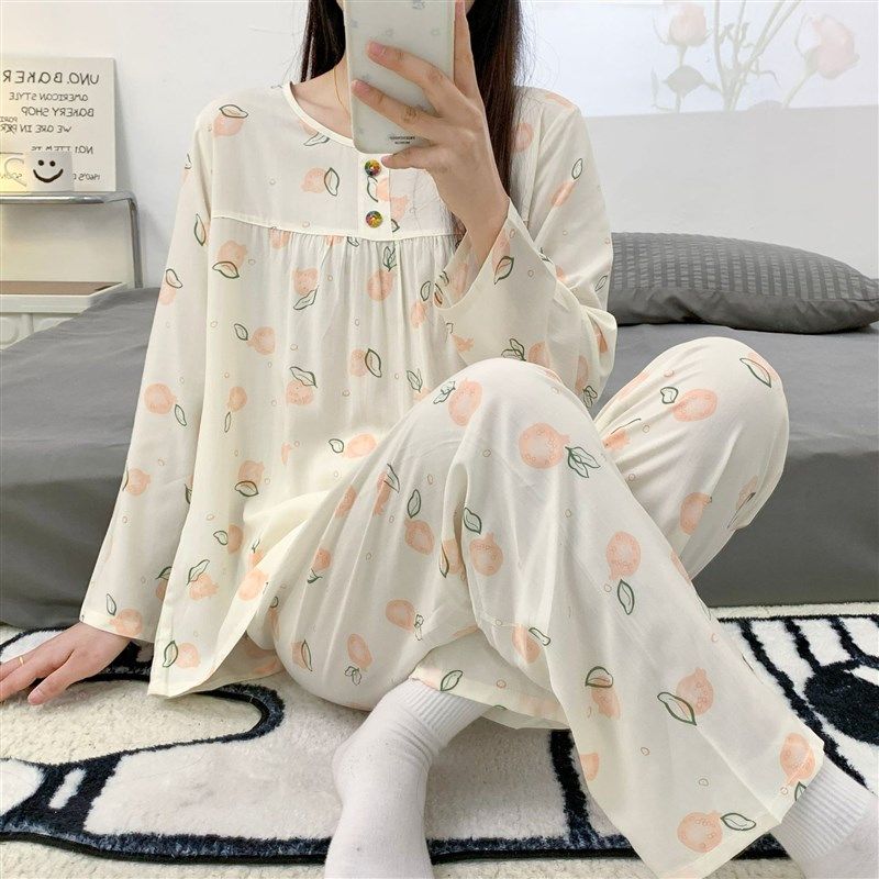 夏季女士棉绸睡衣长袖套装薄款夏天人造棉绵绸空调服家居服圆领轻,女士内衣/男士内衣/家居服,睡衣上装,淘宝优惠券,粉丝福利购,淘宝优惠卷