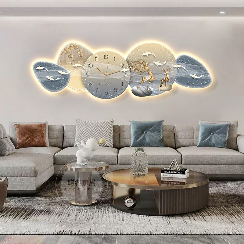 现代简约客厅装饰画2023新款九鱼图钟表挂画福禄沙发背景墙壁灯画,家居饰品,现代装饰画,淘宝优惠券,粉丝福利购,淘宝优惠卷