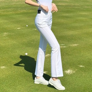 子女士球裤 裤 显瘦白色长裤 高腰弹力女裤 新款 运动微喇裤 高尔夫女装