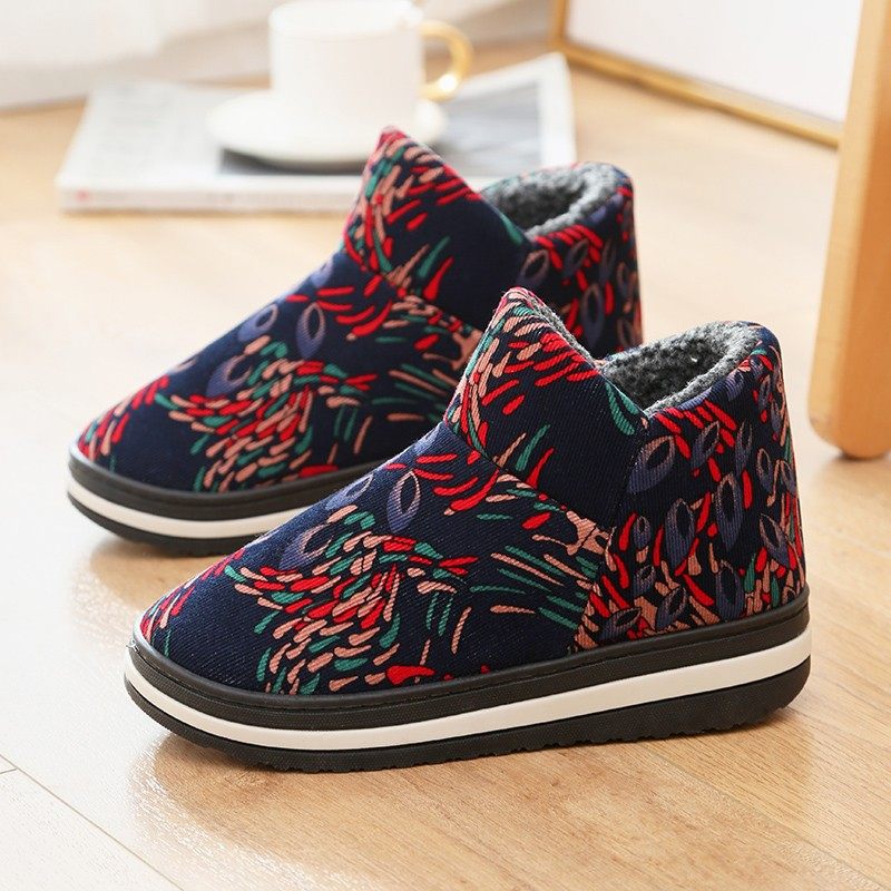 秋冬棉拖鞋女包跟中年老人居家用防滑加绒厚底保暖可外穿妈妈棉鞋