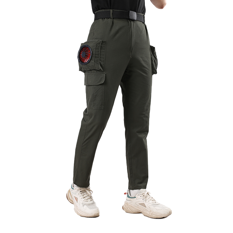 夏季制冷空调裤风扇衣服降温工装裤子男薄款宽P松纯棉户外休闲工