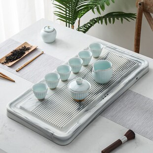 现代轻奢陶瓷茶盘防大理石纹茶海整体成型排水茶具茶台功夫茶具