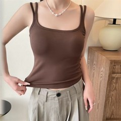 内搭外穿带胸垫宽肩遮副乳磨毛保暖文胸一体小吊带背心女长款秋冬