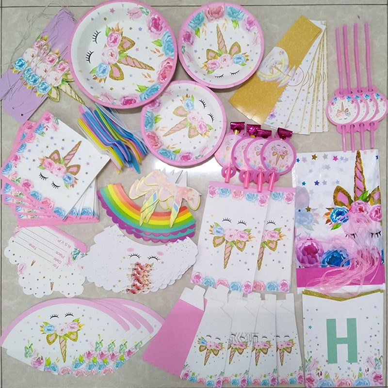 4-20 Kids Birthday Disposable Tableware Set Unicorn Tableclo