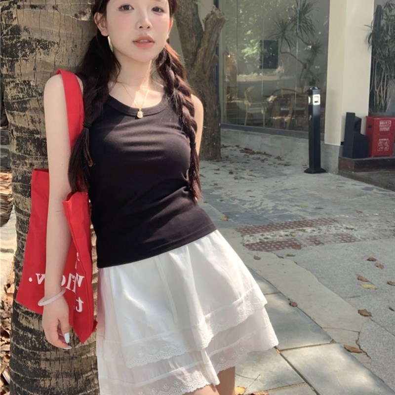 纯棉白色吊带背心女修身显瘦无袖内搭打底衫遮副乳带胸垫运动上衣