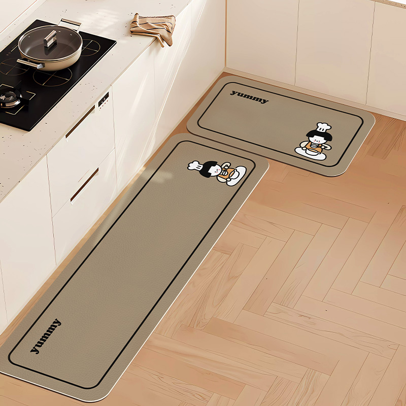 可爱卡通厨房垫长条吸水防油地垫可擦免洗皮革地毯V耐脏防滑易打