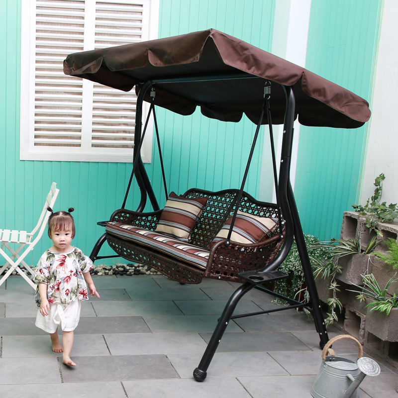 室外秋千阳台冰咖啡双人吊椅休闲摇椅编藤铁艺懒人户外吊床吊篮