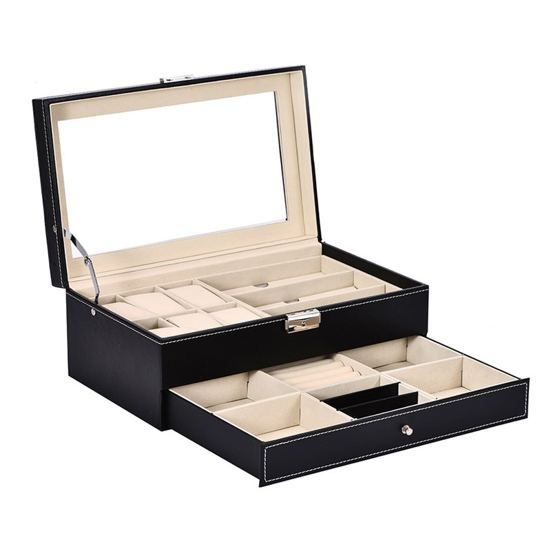 首饰盒便携眼镜多功能手表收藏盒 首饰收K纳盒 手表眼镜盒收纳皮