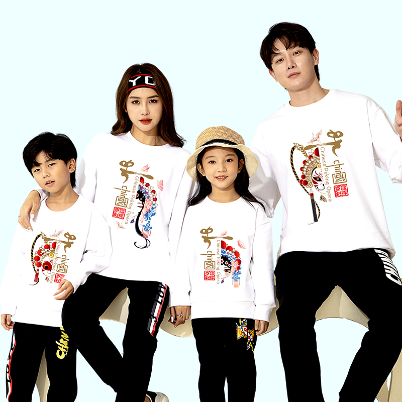 炸街亲子装秋冬款卫衣202u3新款一家四口母子母女中国风拍照全家