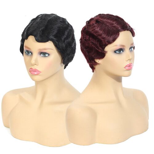 真发假发 欧美假发女短卷发水波纹真人发假发头套Human Hair Wigs