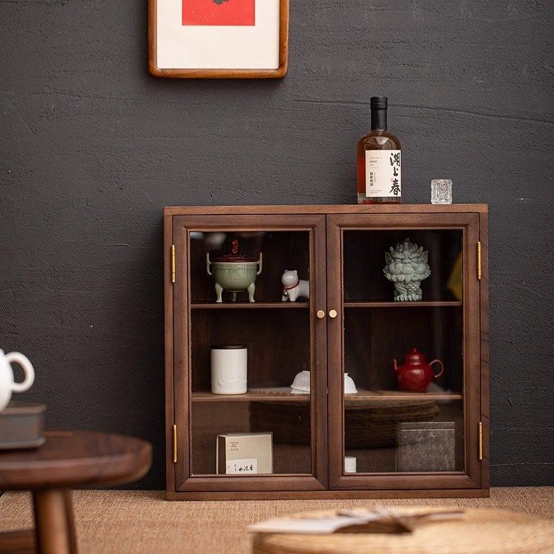 胡桃木桌面小型收纳柜储物柜实木家用茶室茶具茶叶罐防尘柜置物柜,住宅家具,家用陈列柜,淘宝优惠券,粉丝福利购,淘宝优惠卷