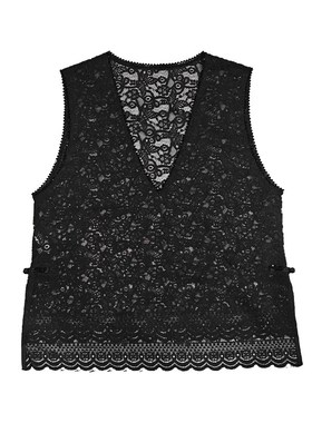 国风马甲女2025新款黑色显瘦镂空蕾丝外搭v领新中式盘扣马夹坎肩