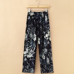 腰显瘦中年大尺码 纯棉绸睡衣女夏簿裤 绵绸睡裤 女装 妈妈长 子九分裤