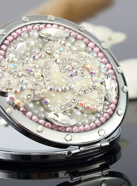 Wedding-Party Compact-Mirror Bling Flower Makeup Rhinestone
