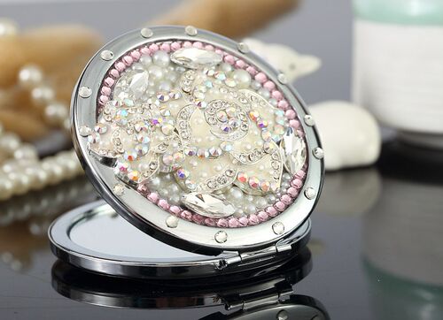 Wedding-Party Compact-Mirror Bling Flower Makeup Rhinestone