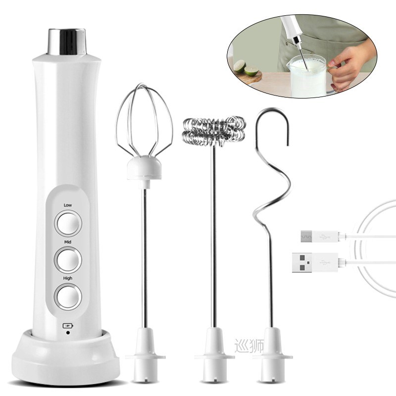 USB Rechargeable Milk Frother Handheld Electric 3 Speeds Foa