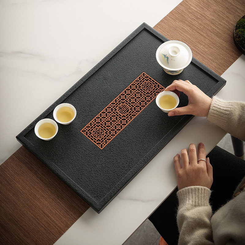 人造石茶盘家用茶具茶台单排式茶海干泡台仿石头轻奢现代茶盘托盘
