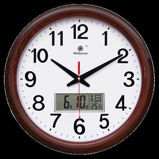 七王星中国风新中式钟表挂钟客厅时钟石英钟静音家用表挂墙上16寸