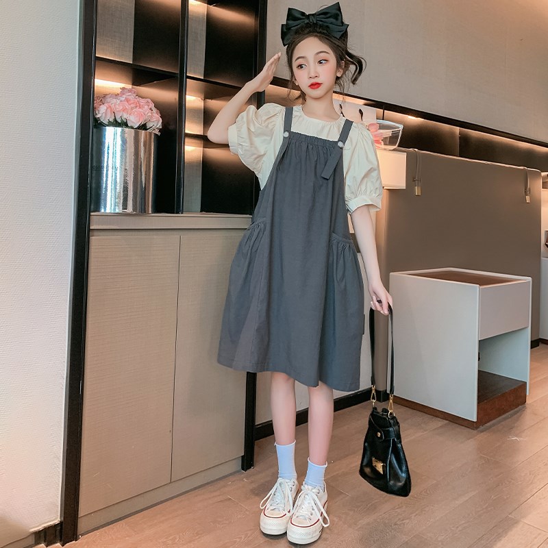 高货现货速发大女童夏装连衣裙女孩儿童背带百搭两件套公主裙子夏