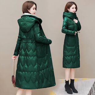 2022年羽绒棉服女亮面炫彩中长款加厚棉袄冬装修身收腰外套