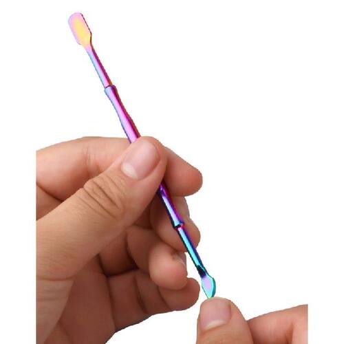 热销1PCS Rainbow Stainless Steel Nail Cuticle Pusher Tweezer