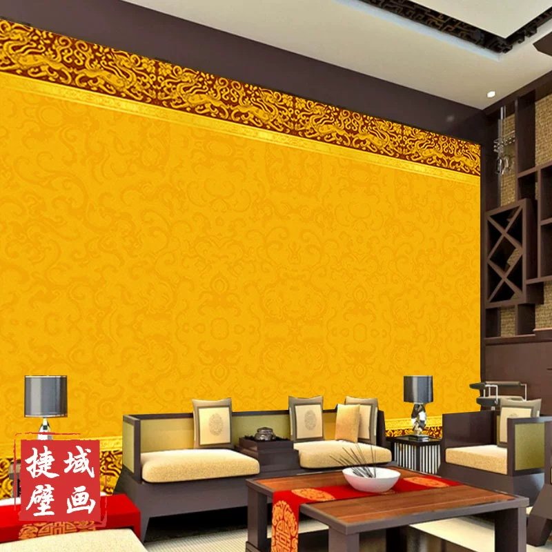 佛堂壁纸中式金色祥云18D电视背景墙纸餐饮壁画酒店墙布定制