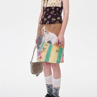 速发{ local tag } w小狗的房间 针织原创手绘印花设计半身裙涂鸦