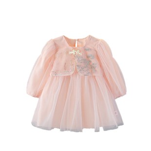 女童秋季汉服连衣裙洋气时髦小公主裙超仙纱裙女宝宝秋天复古裙子