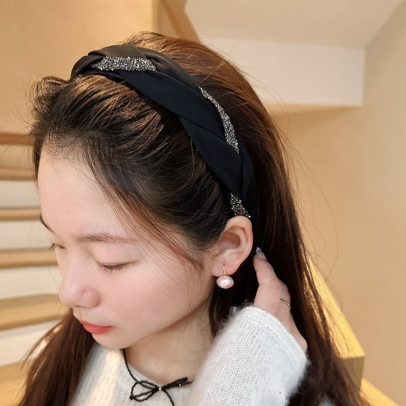 优雅高颅顶水钻发箍通勤外出气质麻花编织发卡头T箍高级感新款发