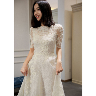 森系轻婚纱礼服2020r新款 新娘结婚齐地简约显瘦一字肩公主长款