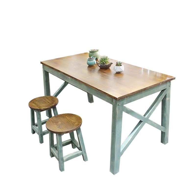 W8实木桌子快餐椅子组合餐饮店花店艺术包花桌工作台复古彩色餐桌