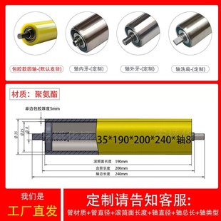 聚氨酯胶辊无动力滚筒托辊包胶轮滚轮滚轴筒辊筒输送带滚筒压辊轮