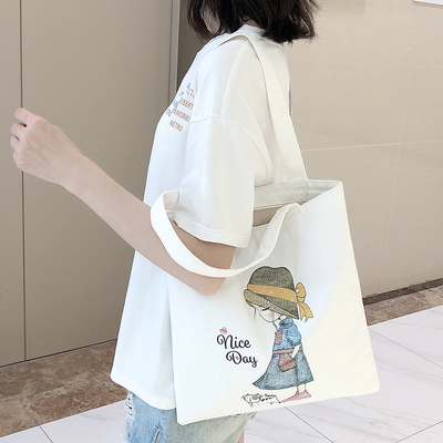 帆布包女单肩包夏文艺斜挎包大容量带拉链手提布袋2021年新款白色