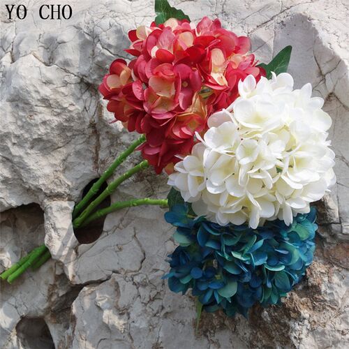 1Pc Big Artificial Hydrangea Flowers Branch Silk Fake Flore