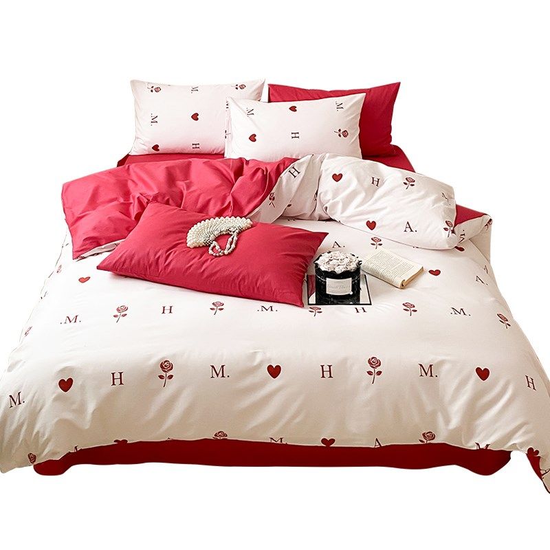 心上玫瑰 结婚用红色纯棉1.8米2m四件套情人节被套床单枕套可定做,床上用品,床品套件/四件套/多件套,淘宝优惠券,粉丝福利购,淘宝优惠卷